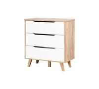 Möbelvertrieb FORTE Commode VANKKA 3 tiroirs scandinave décor chêne et blanc L80×P42×H86,3 cm
