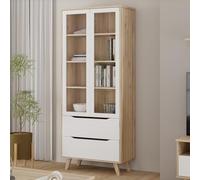Vitrine - VANKKA - 2 portes vitrées - Chêne / Blanc mat - 84,7 x 41,7 x 201,5 cm