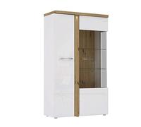FORTE Vitrine Tuluza avec 1 Porte et 1 Porte vitrée, matériau en Bois, Blanc combiné avec Chêne Artisan et Blanc Brillant, 98,5 x 164 x 43,2 cm