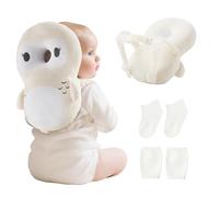 Fortella Sac à dos de protection de la tête pour bébé et tout-petit, harnais sécurité réglable, sac anti chute enfants avec genouillere bebe & chaussettes, cadeau 5-24 mois, pour marche (Hibou Beige)