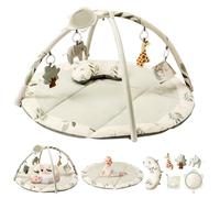 Fortella Tapis d'éveil Bébé, Thème Naturel, Arche amovible, Tapis de Jeux avec 5 Jouets d'activité et un coussin, Cadeau pour nouveau né, enfant, fille et garcon, Dès la Naissance, 0-3-6-12 Mois(Vert)