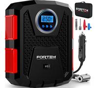 FORTEM Gonfleur Pneus Voiture, Compresseur À Air Portatif 12V, Moto, Vélo | 150 PSI, Éclairage LED, Arrêt Automatique, Gonfleur Pneu Moto, Compresseur Portable, Embouts Et Sac De Transport Inclus