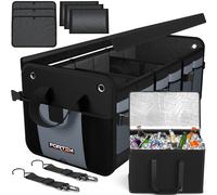 FORTEM Organisateur de Coffre SUV avec Glacière, Sac Rangement Pliable Multi Compartiments, Accessoires Auto Femme Homme, Oxford 1680D, Fond Antidérapant, Sangles Réglables, Couvercle Souple (110L)