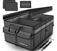 FORTEM Organisateur de Coffre Voiture, Rangement Pliable SUV Multi Compartiments, Accessoires Auto pour Femme Homme, Tissu Oxford 600D, Fond Antidérapant, Sangles de Fixation, Couvercle Souple (65L)