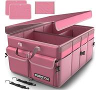 FORTEM Rangement Coffre de Voiture, Pratique et Spacieux, Boite Rangement voiture interieur pliable, Organisateur de Coffre Fond Antidérapant, Sangles de Sécurité et couvercle souple, Car Accessories