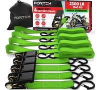 FORTEM Sangle a cliquet, Sangles d'arrimage à cliquet 4x4,5 m (Résistance 1043 kg), Sangle demenagement, Moto, remorque, Camion, 4 Boucles Souples, Crochets Métal Enduit, Sac inclu