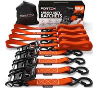 FORTEM Sangle a cliquet, Sangles d'arrimage à cliquet 4x4,5 m (Résistance 2362 kg), Sangle demenagement, Moto, remorque, Camion, 4 Boucles Souples, Crochets Métal Enduit, Sac inclu
