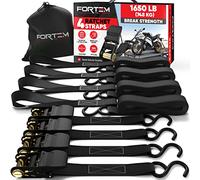 FORTEM Sangles d'Arrimage, Résistance 748 kg, 4 Sangles de Remorquage de 4,5 m, 4 Boucles Souples, Sangles Arrimage Moto, Anse Caoutchouc, Crochets Métal Enduit, Sac de Transport (Noir)