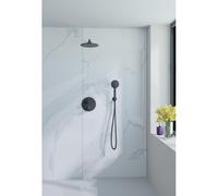 Fortifura Calvi Colonne de douche pluie - encastrable - ronde - thermostatique - bras mural - pomme 25cm - douchette ronde - noir mat SW706203/SW720553/SW720560/SW542644/SW721167/SW496