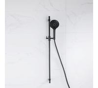 Fortifura Calvi ensemble barre de douche avec douchette à main ronde, flexible de douche lisse noir mat SW767488/SW496816/SW706210