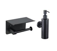 Fortifura Calvi ensemble d'accessoires de toilette - distributeur de savon - porte-rouleau - avec plateau - noir mat SW1183055/SW1111567
