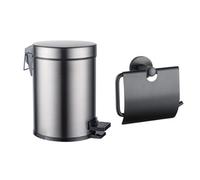 Fortifura Calvi ensemble d'accessoires pour toilettes - porte-rouleau - avec couvercle - poubelle à pédale - 5 litres - gunmetal brossé SW1183147/SW1111580