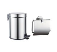 Fortifura Calvi ensemble d'accessoires pour toilettes - porte-rouleau - avec couvercle - poubelle à pédale - 5 litres - acier inoxydable brossé SW1183145/SW1111578