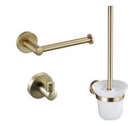 Fortifura Calvi Ensemble d'accessoires WC - porte-balai WC - ouvert - crochet porte-serviette - porte-rouleau WC - sans clapet - laiton brossé (or) SW639937/SW639940/SW639941