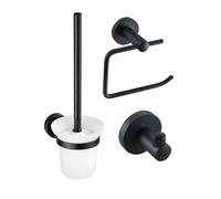Fortifura Calvi Ensemble d'accessoires WC - porte-rouleau avec clapet - brosse WC - crochet porte-serviette - noir mat SW1183143/SW639932/SW639936