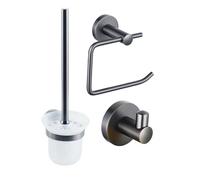Fortifura Calvi Ensemble d'accessoires WC - porte-rouleau avec clapet - brosse WC - crochet porte-serviette - gunmetal brossé PVD (anthracite) (anthracite) SW1183147/SW721175/SW721173