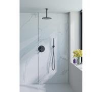 Fortifura Calvi Ensemble de douche à encastrer - rond - thermostatique - bras plafond - douche principale de 25 cm - douchette à main - flexible de douche en métal - noir mat SW721167/SW377853/SW72055