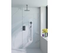 Fortifura Calvi Ensemble de douche à encastrer - thermostatique - bras plafond - douche principale de 30 cm - douchette ronde - flexible de douche lisse - Gunmetal PVD brossé SW1139123/SW720558/SW7211