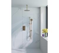 Fortifura Calvi Ensemble de douche à encastrer - thermostatique - bras plafond - glissière - douche principale de 30 cm - douchette ronde - flexible de douche lisse - Laiton brossé PVD (Or) SW728176/S