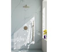 Fortifura Calvi Ensemble de douche à l'italienne - rond - thermostatique - bras mural - douche principale de 25 cm - douchette à main - flexible lisse - Laiton brossé PVD (Or) SW728176/SW720555/SW7205