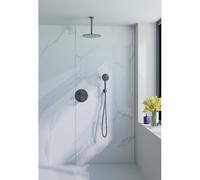 Fortifura Calvi Ensemble de douche à l'italienne - rond - thermostatique - bras plafond - douche principale de 25 cm - douchette ronde - flexible lisse - Gunmetal PVD brossé SW721165/SW720555/SW799449
