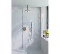 Fortifura Calvi Ensemble de douche à l'italienne - rond - thermostatique - bras plafond - douche principale de 25 cm - douchette à main - flexible lisse - Laiton brossé PVD (Or) SW728176/SW720555/SW72
