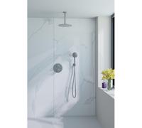 Fortifura Calvi Ensemble de douche à l'italienne - rond - thermostatique - bras plafond - douche principale de 25 cm - douchette ronde - flexible lisse - Acier inoxydable brossé PVD (inox) SW728177/SW