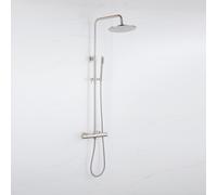 Fortifura Calvi Ensemble de douche de pluie - thermostatique - douche de tête 30 cm - flexible métallique - douchette barre - Inox brossé PVD SW1159499 SW1139121