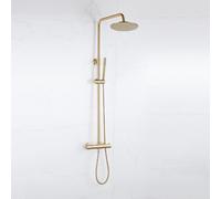 Fortifura Calvi Ensemble de douche de pluie - thermostatique - pomme de douche 25cm - flexible lisse - douchette barre - Laiton brossé PVD (Or) SW1159501 SW728176
