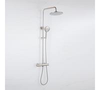 Fortifura Calvi Ensemble de douche de pluie - thermostatique - pomme de douche 25cm - flexible métallique - douchette ronde - Inox brossé PVD SW1159499 SW799447
