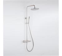 Fortifura Calvi Ensemble de douche de tête - thermostatique - pomme de douche 25cm - flexible lisse - douchette stick - Inox brossé PVD SW1159499 SW728177
