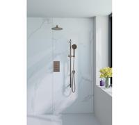 Fortifura Calvi Ensemble de douche pluie encastrable - thermostatique - bras mural - pommeau 25cm - barre curseur - douchette ronde - flexible lisse - Laiton brossé (doré) SW970043/SW970041/SW1159496/