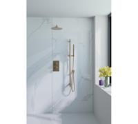 Fortifura Calvi Ensemble de douche pluie encastrable - thermostatique - bras mural - pommeau 25cm - barre curseur - douchette stick - flexible lisse - Laiton brossé (doré) SW720562/SW720555/SW1159494/