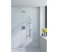 Fortifura Calvi Ensemble de douche pluie encastré - rond - thermostatique - bras mural - glissière - douche principale de 25 cm - douchette à main - flexible lisse - Inox brossé PVD (inox) SW496812/SW