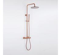 Fortifura Calvi Ensemble de douche pluie - thermostatique - douche principale 25cm - flexible en métal - douchette à main - Cuivre brossé PVD (Cuivre) SW1159502