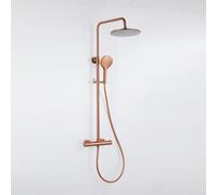 Fortifura Calvi Ensemble de douche pluie - thermostatique - douche principale de 25 cm - flexible lisse - douchette ronde - Cuivre brossé PVD (Cuivre) SW1159502 SW970047 SW799407