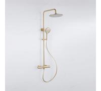 Fortifura Calvi Ensemble de douche pluie - thermostatique - pomme de douche 25cm - flexible lisse - douchette ronde - Laiton brossé PVD (Or) SW1159501 SW799449 SW728176