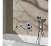 Fortifura Calvi Ensemble de robinet de baignoire - bec - 22cm réductible - corps lisse - douchette ronde - partie encastrable - support mural - chrome SW542643/SW706209/SW721166/SW1122510/SW496814