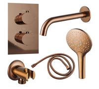 Fortifura Calvi Ensemble de robinet de baignoire - bec - 22cm réductible - flexible en métal - douchette ronde - partie encastrable - support mural - cuivre brossé PVD SW970045/SW970048/SW970047/SW112