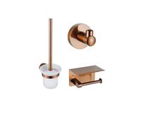 Fortifura Calvi Ensemble pour toilettes - porte-rouleau de papier toilette - brosse de toilettes - patère pour serviette - cuivre brossé PVD (Cuivre) SW1183051/SW970049/SW970052