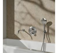 Fortifura Calvi ensemble robinetterie baignoire - bec 22cm recoupable - panneau de commande rond - flexible lisse - douchette ronde - élément encastré - support mural - inox brossé PVD SW542645/SW7281