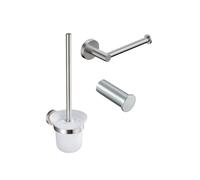 Fortifura Calvi Ensemble WC 3 pièces - porte-rouleau sans couvercle - brosse WC - patère porte-serviette simple ronde - acier inoxydable brossé PVD (inox) SW639927 SW639930 SW639931