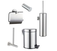 Fortifura Calvi Ensemble WC 5 pièces - porte-rouleau de papier toilette - porte-rouleau de réserve - porte-brosse de toilette - patère - poubelle à pédale - Acier inoxydable brossé PVD SW1183145/SW144