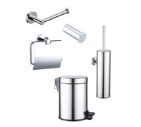 Fortifura Calvi Ensemble WC 5 pièces - porte-rouleau - porte-rouleau de réserve - porte-brosse WC - crochet porte-serviette - poubelle à pédale - chrome SW1183142/SW639926/SW1111539/SW1211590/SW111157