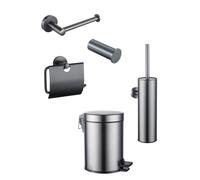 Fortifura Calvi Ensemble WC 5 pièces - porte-rouleau - porte-rouleau de réserve - porte-brosse WC - crochet porte-serviette - poubelle à pédale - Gunmetal brossé PVD SW1183147/SW721172/SW1111545/SW121
