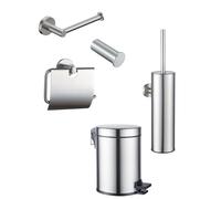 Fortifura Calvi Ensemble WC 5 pièces - porte-rouleau WC - porte-rouleau de réserve - porte-brosse WC - crochet porte-serviette - poubelle à pédale - Acier inoxydable brossé PVD SW1183145/SW639931/SW11