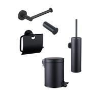 Fortifura Calvi Ensemble WC 5 pièces - porte-rouleau WC - porte-rouleau de réserve - porte-brosse WC - crochet porte-serviette - poubelle à pédale - noir mat SW1183143/SW639935/SW1111541/SW1211586/SW1