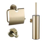 Fortifura Calvi Ensemble WC - porte-balai WC fermé - crochet porte-serviette - porte-rouleau WC avec couvercle - laiton brossé (or) SW1183146/SW1111543/SW639937