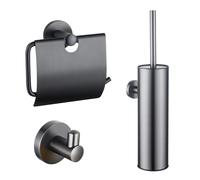 Fortifura Calvi Ensemble WC - porte-balai WC fermé - crochet porte-serviette - porte-rouleau WC avec couvercle - gunmetal brossé SW1183147/SW1111545/SW721175