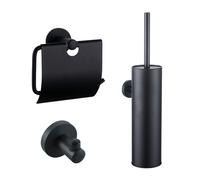 Fortifura Calvi Ensemble WC - porte-balai WC - fermé - crochet porte-serviette - porte-rouleau WC - avec couvercle - noir mat SW1183143/SW1111541/SW639932